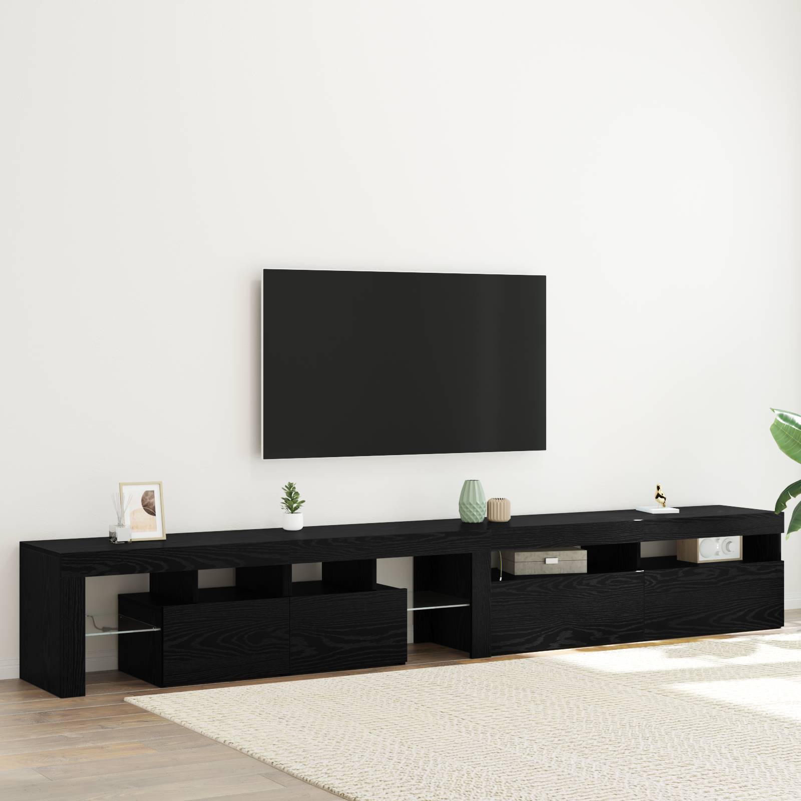 TV-Schränke 2 Stück mit LED-Lichtern Schwarzes Eichenkonstrukt TV-Schränke 2 Stück mit LED-Lichtern Schwarzes Eichenkonstrukt
