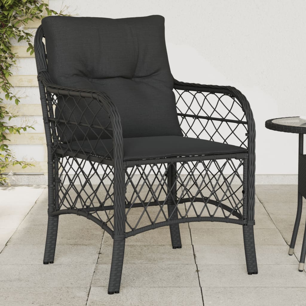 Gartenstühle mit Kissen 2 Stk. Schwarz Poly Rattan Gartenstühle mit Kissen 2 Stk. Schwarz Poly Rattan