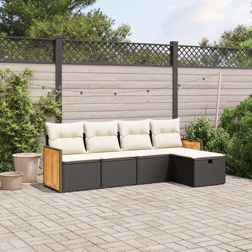 5-tlg. Garten-Sofagarnitur mit Kissen Schwarz Poly Rattan 5-tlg. Garten-Sofagarnitur mit Kissen Schwarz Poly Rattan