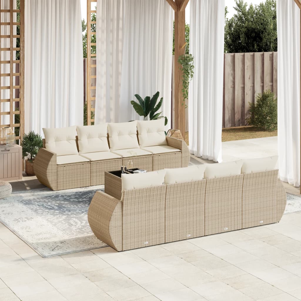 9-tlg. Garten-Sofagarnitur mit Kissen Beige Poly Rattan 9-tlg. Garten-Sofagarnitur mit Kissen Beige Poly Rattan