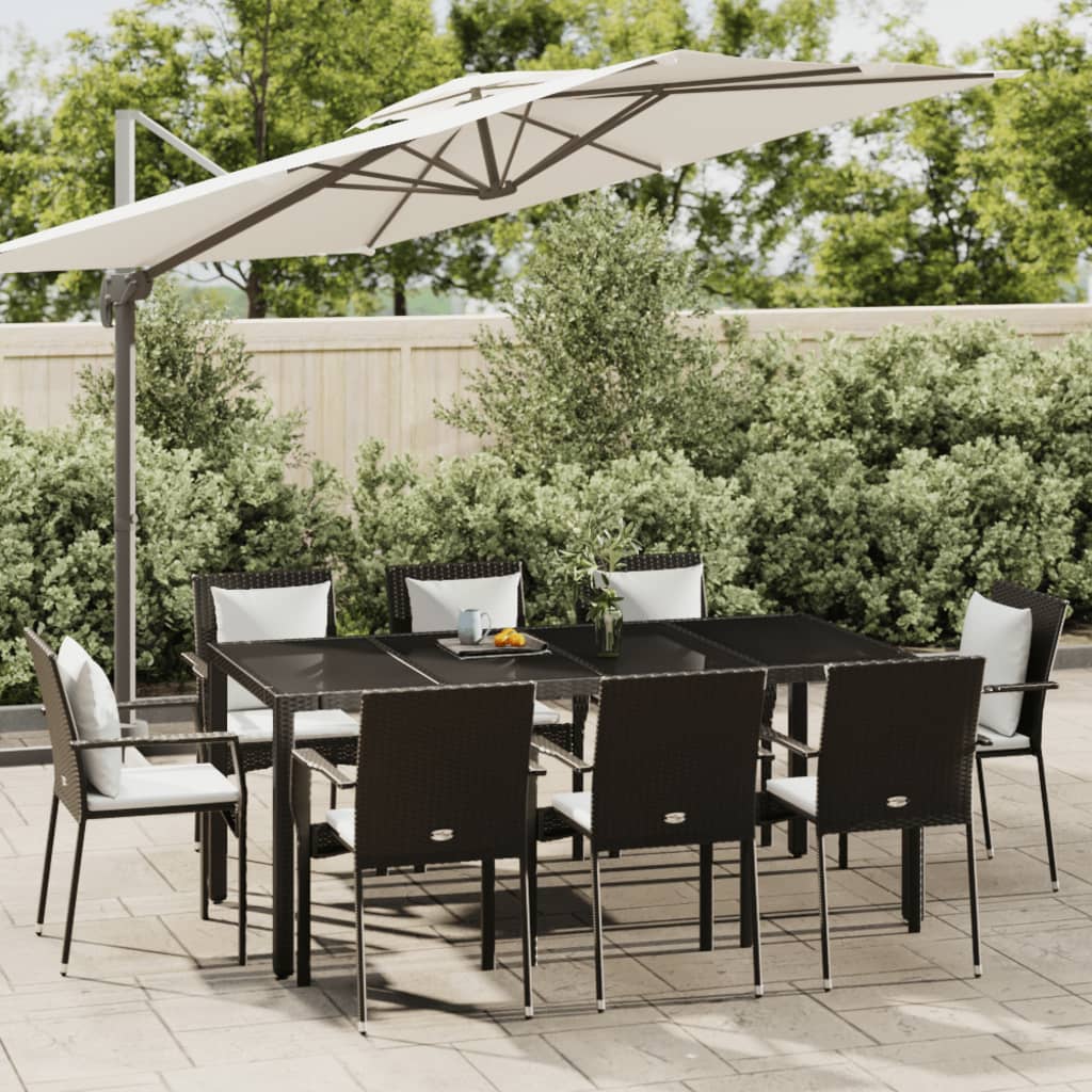 9-tlg. Garten-Essgruppe mit Kissen Schwarz Poly Rattan 9-tlg. Garten-Essgruppe mit Kissen Schwarz Poly Rattan