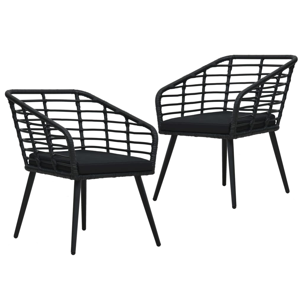 Gartenstühle 2 Stk. mit Auflagen Poly Rattan Schwarz Gartenstühle 2 Stk. mit Auflagen Poly Rattan Schwarz