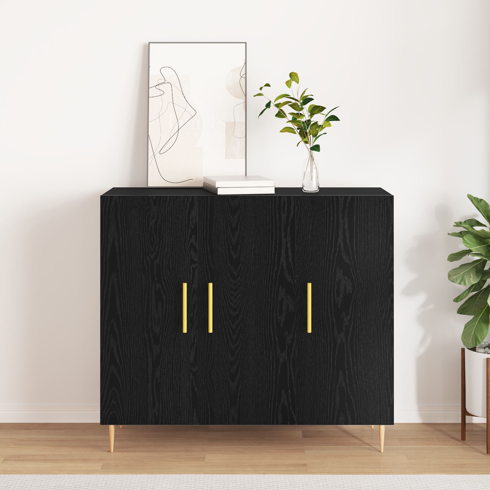 Sideboard schwarz Eiche 90x34x80 cm Schichtholz