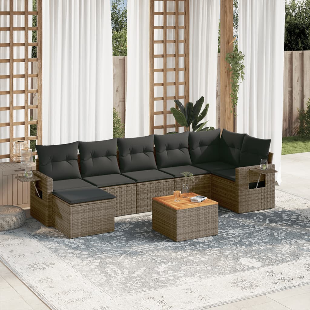 8-tlg. Garten-Sofagarnitur mit Kissen Grau Poly Rattan 8-tlg. Garten-Sofagarnitur mit Kissen Grau Poly Rattan