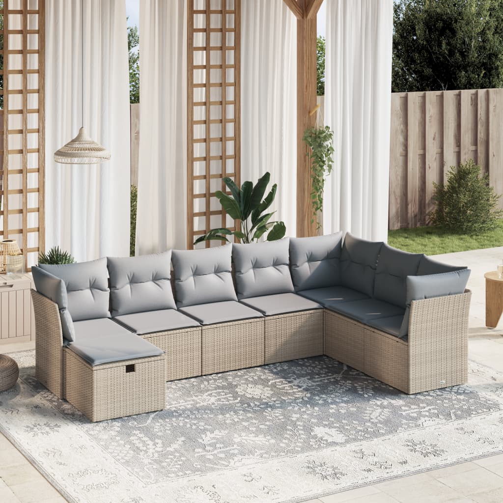 8-tlg. Garten-Sofagarnitur mit Kissen Beige Poly Rattan 8-tlg. Garten-Sofagarnitur mit Kissen Beige Poly Rattan