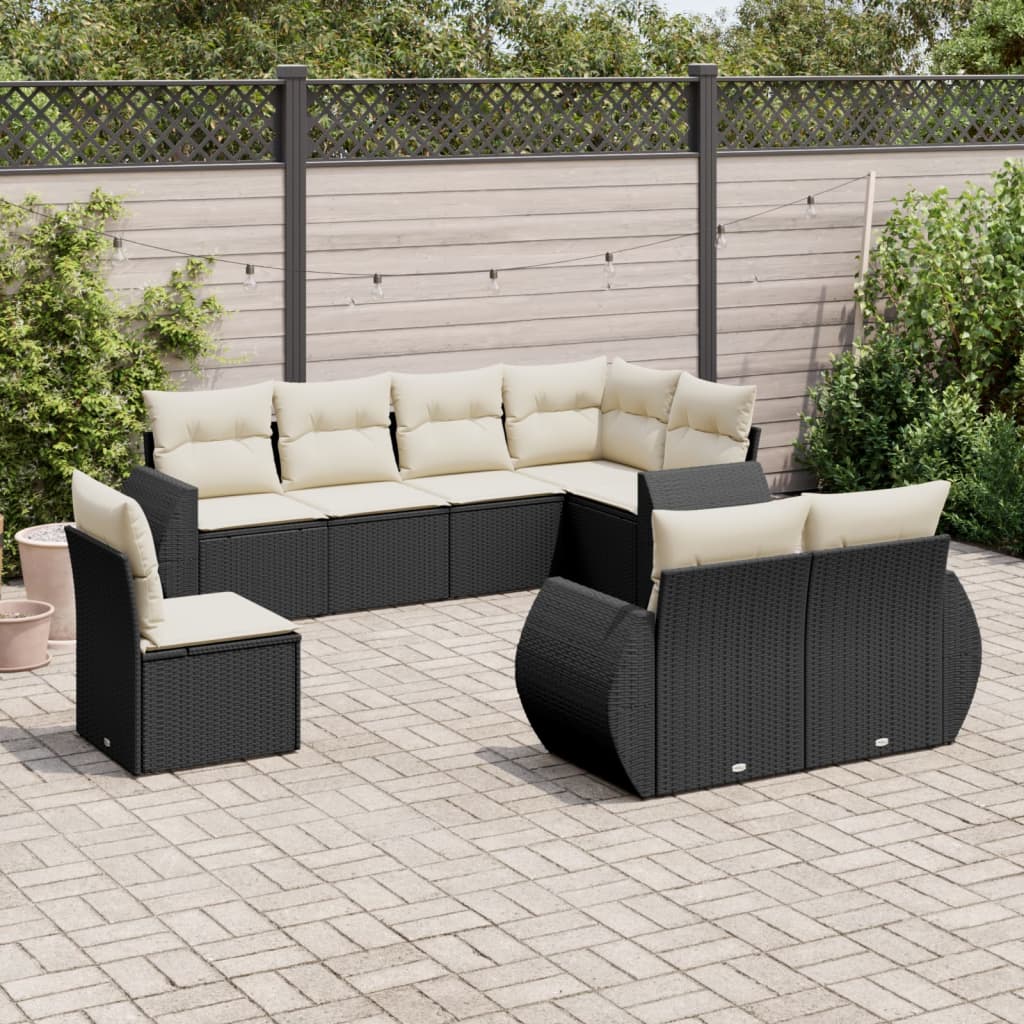 8-tlg. Garten-Sofagarnitur mit Kissen Schwarz Poly Rattan 8-tlg. Garten-Sofagarnitur mit Kissen Schwarz Poly Rattan