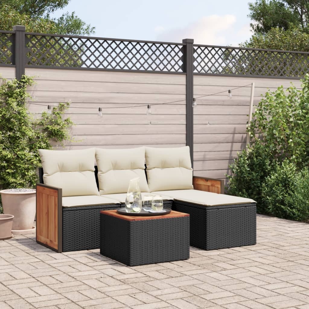 5-tlg. Garten-Sofagarnitur mit Kissen Schwarz Poly Rattan 5-tlg. Garten-Sofagarnitur mit Kissen Schwarz Poly Rattan