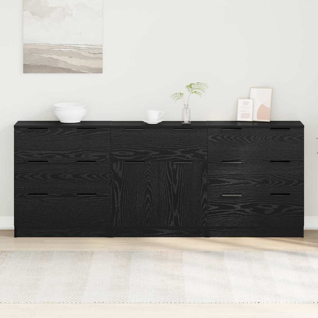 Sideboard 3 pcs Schwarze Eiche 60 x 30 x 70 cm Holzwerkstoff