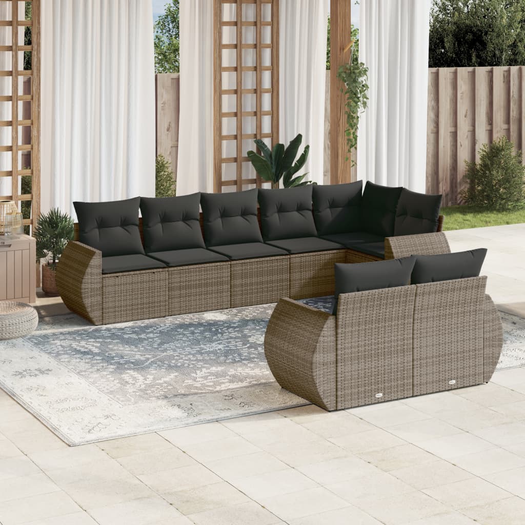 8-tlg. Garten-Sofagarnitur mit Kissen Grau Poly Rattan 8-tlg. Garten-Sofagarnitur mit Kissen Grau Poly Rattan