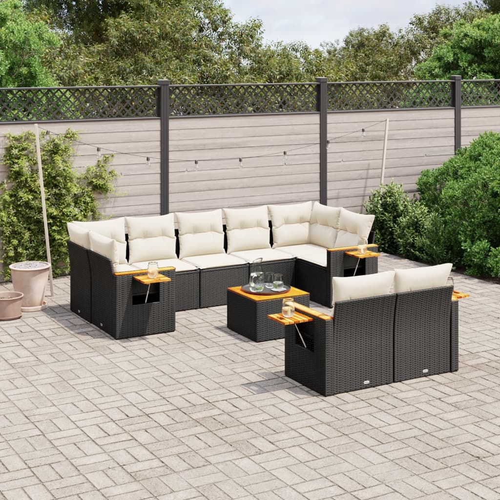 10-tlg. Garten-Sofagarnitur mit Kissen Schwarz Poly Rattan 10-tlg. Garten-Sofagarnitur mit Kissen Schwarz Poly Rattan