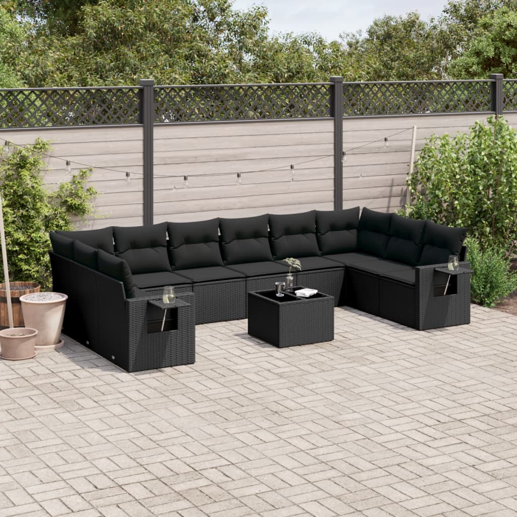 11-tlg. Garten-Sofagarnitur mit Kissen Schwarz Poly Rattan 11-tlg. Garten-Sofagarnitur mit Kissen Schwarz Poly Rattan