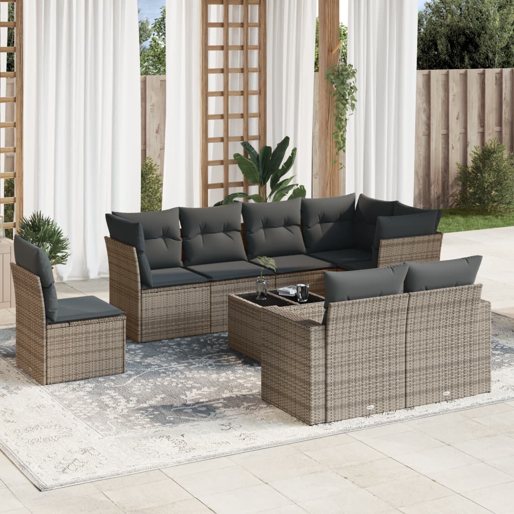 9-tlg. Garten-Sofagarnitur mit Kissen Grau Poly Rattan 9-tlg. Garten-Sofagarnitur mit Kissen Grau Poly Rattan