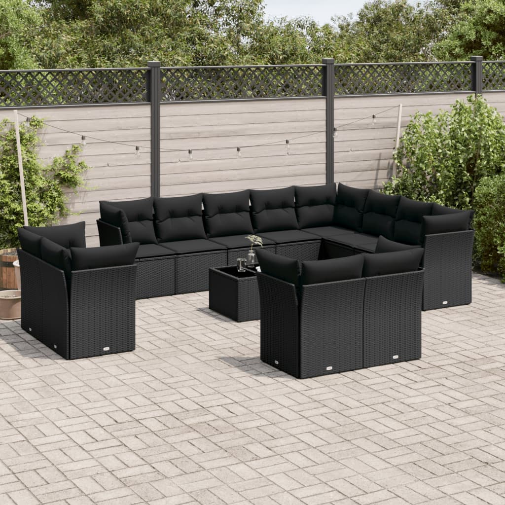 13-tlg. Garten-Sofagarnitur mit Kissen Schwarz Poly Rattan 13-tlg. Garten-Sofagarnitur mit Kissen Schwarz Poly Rattan