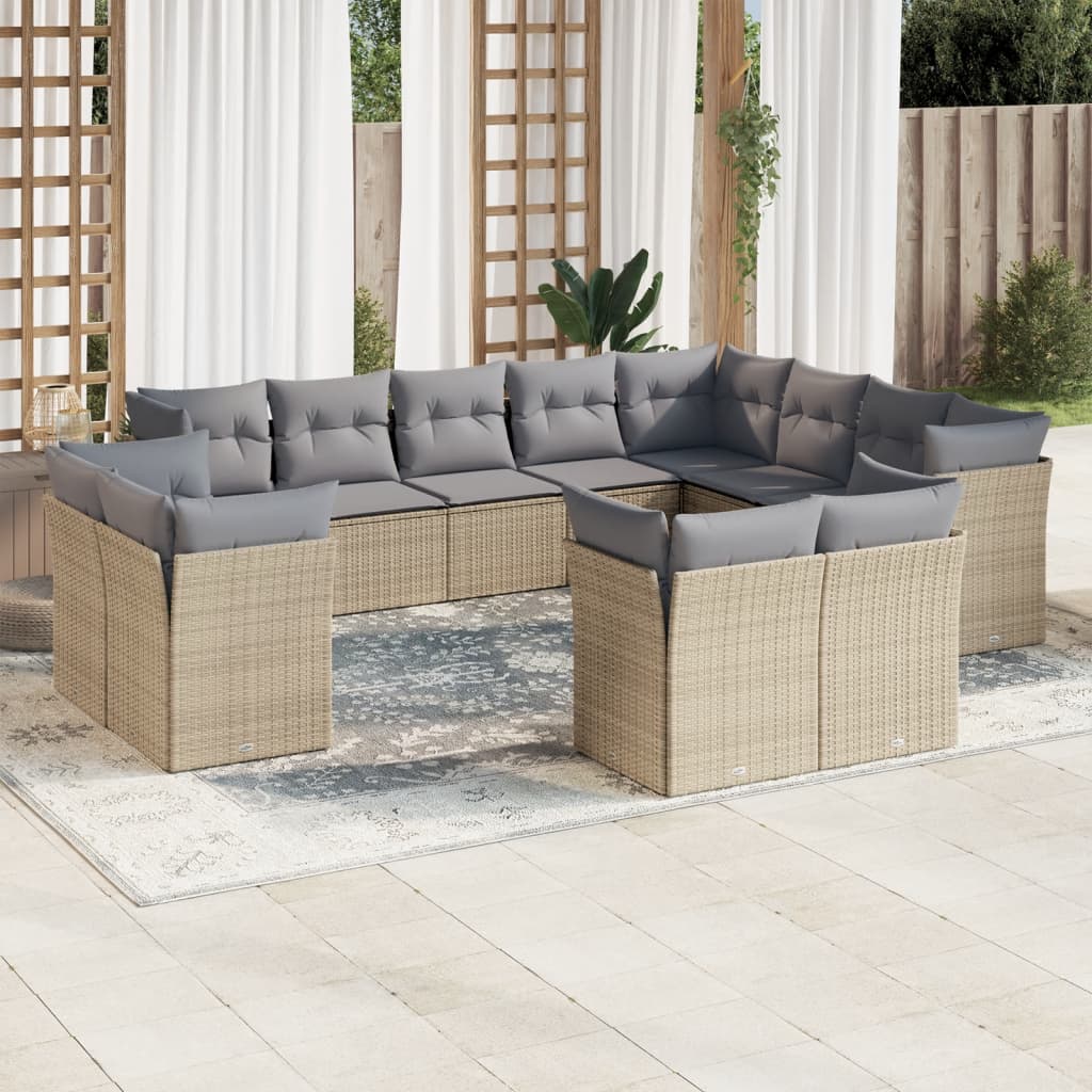 12-tlg. Garten-Sofagarnitur mit Kissen Beige Poly Rattan 12-tlg. Garten-Sofagarnitur mit Kissen Beige Poly Rattan