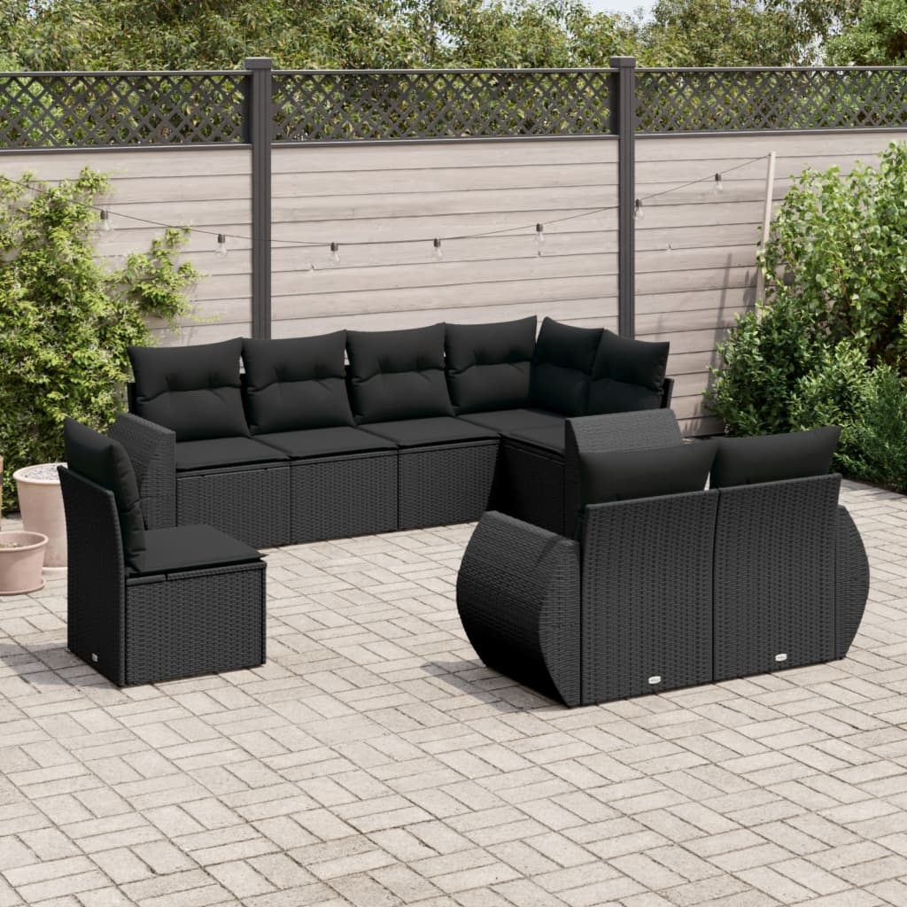 8-tlg. Garten-Sofagarnitur mit Kissen Schwarz Poly Rattan 8-tlg. Garten-Sofagarnitur mit Kissen Schwarz Poly Rattan