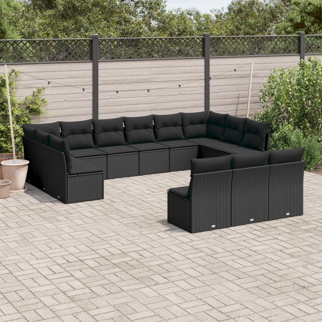 13-tlg. Garten-Sofagarnitur mit Kissen Schwarz Poly Rattan 13-tlg. Garten-Sofagarnitur mit Kissen Schwarz Poly Rattan