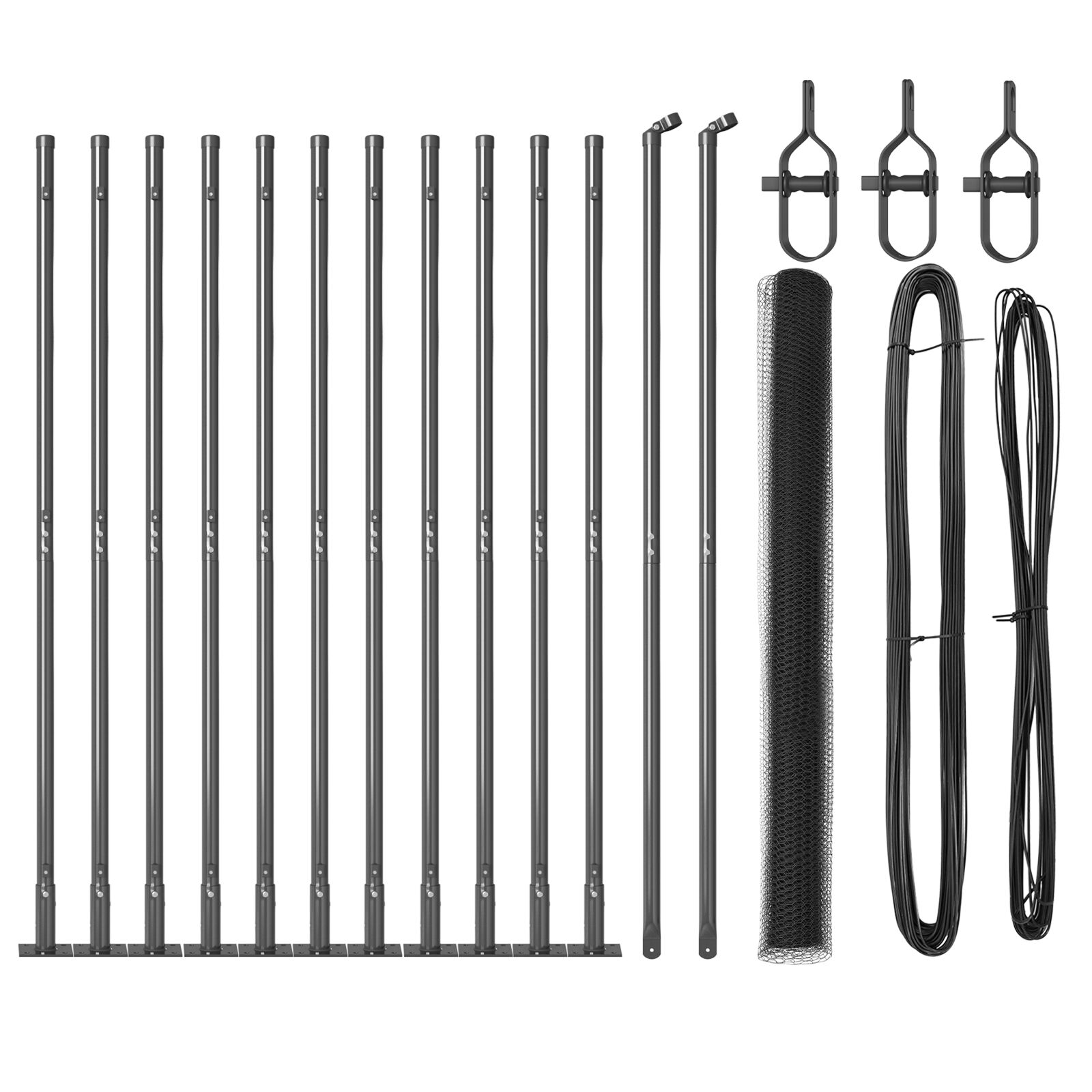 Sechseckzaun Grau 1,4x25 m Stahl, Zaunpfosten mit Bodenplatten 13 St. Ø32mm 78,5cm verzinkter Stahl