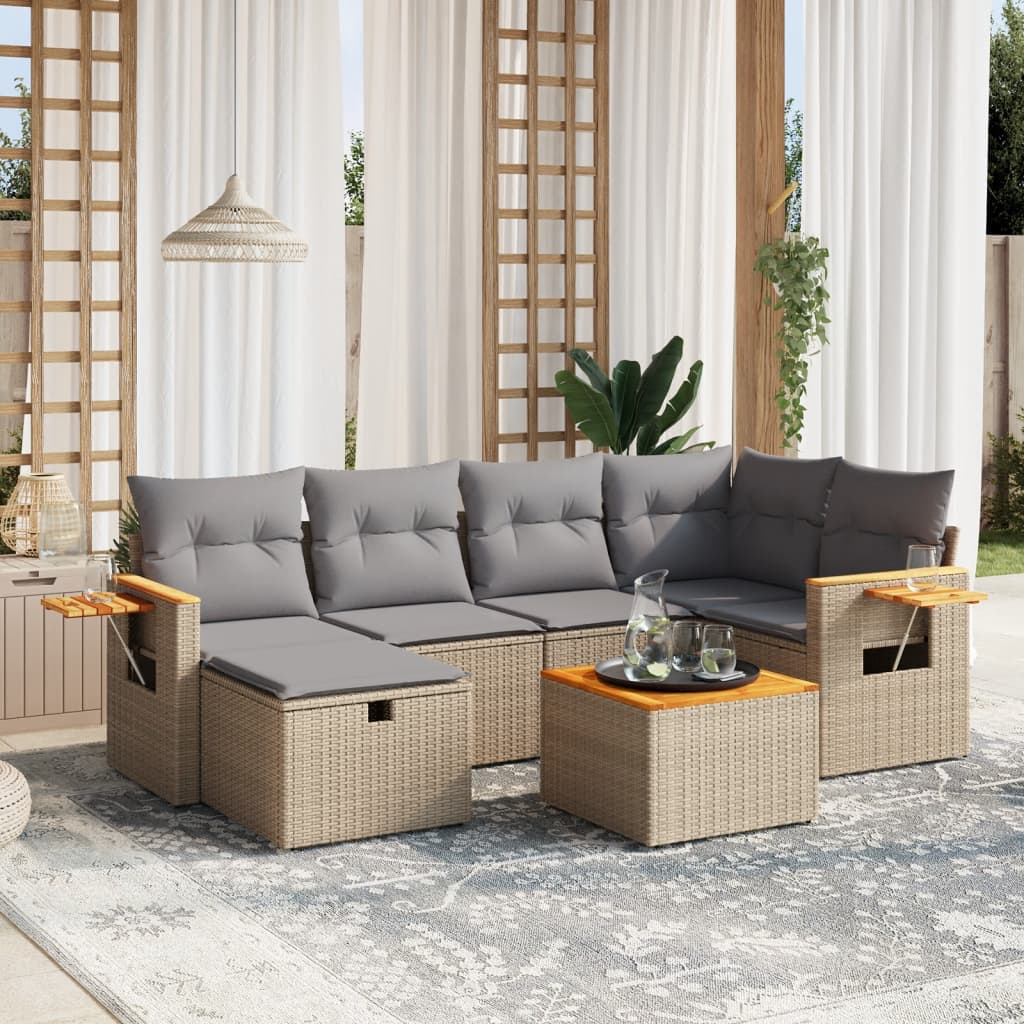 7-tlg. Garten-Sofagarnitur mit Kissen Beige Poly Rattan 7-tlg. Garten-Sofagarnitur mit Kissen Beige Poly Rattan