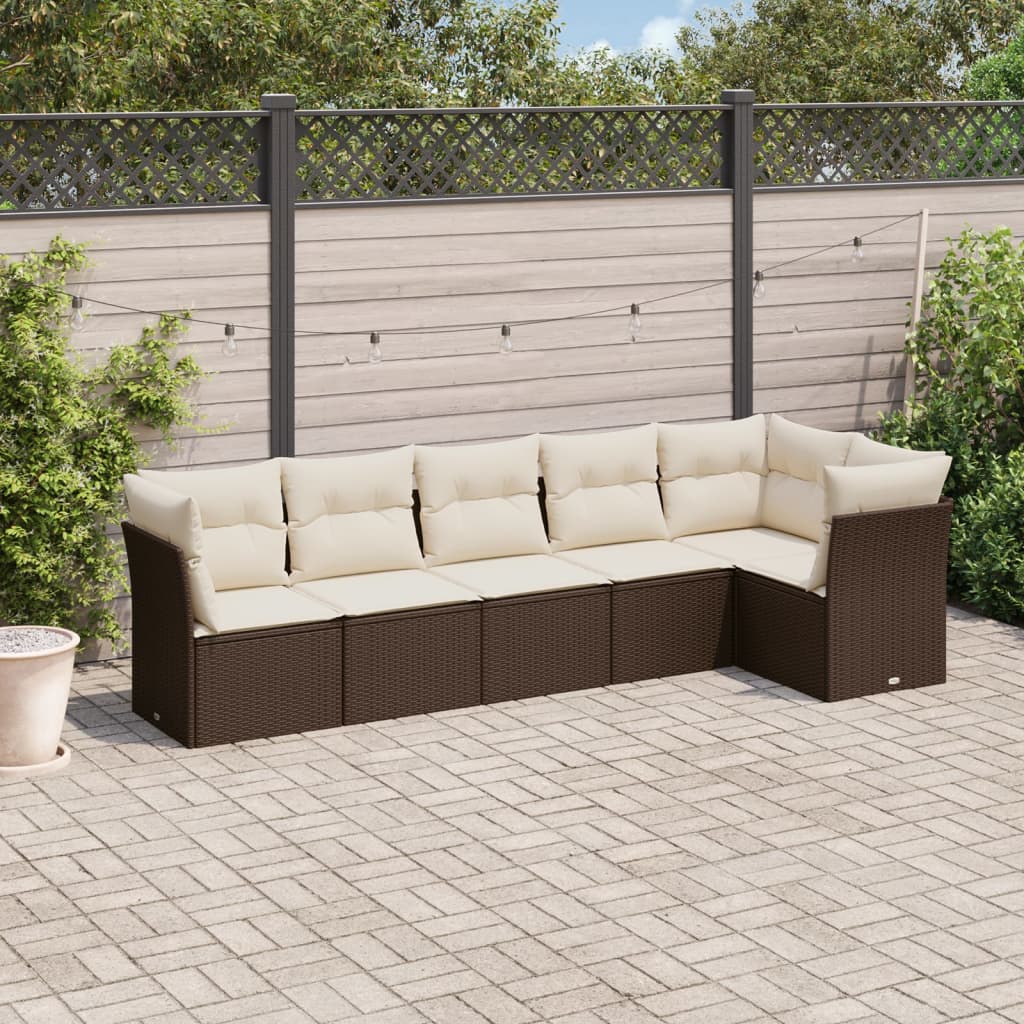 6-tlg. Garten-Sofagarnitur mit Kissen Braun Poly Rattan 6-tlg. Garten-Sofagarnitur mit Kissen Braun Poly Rattan