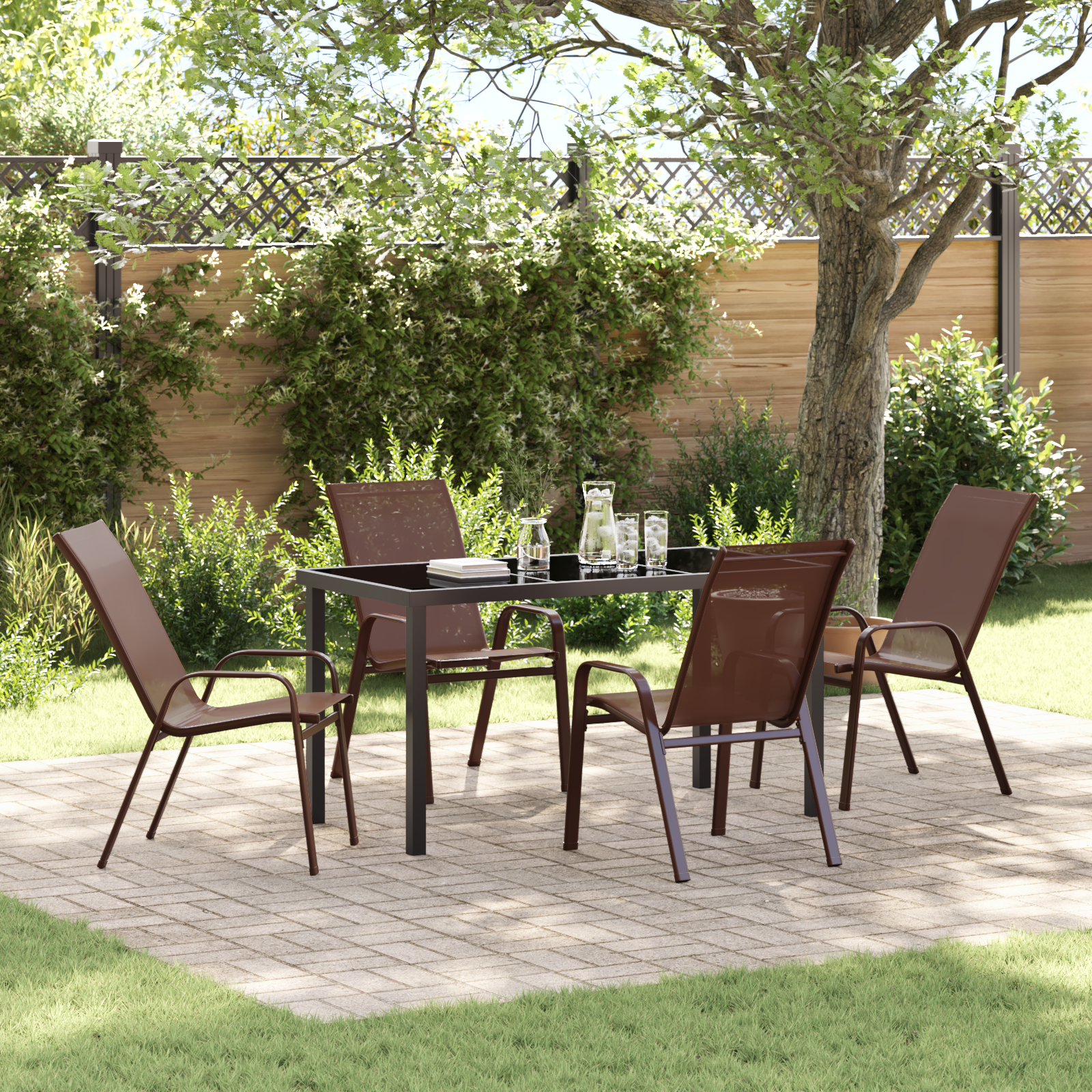 5-teiliges Garten Essset Braun Textilene und Stahl 5-teiliges Garten Essset Braun Textilene und Stahl