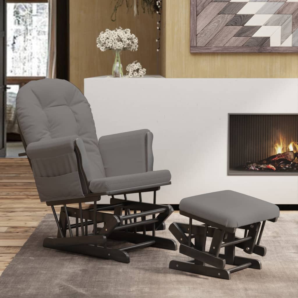 Schaukelsessel mit Hocker Gleitend Dunkelgrau Stoff Schaukelsessel mit Hocker Gleitend Dunkelgrau Stoff