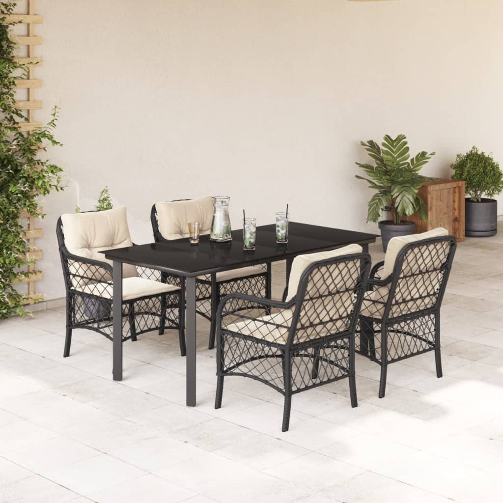 5-tlg. Garten-Essgruppe mit Kissen Schwarz Poly Rattan 5-tlg. Garten-Essgruppe mit Kissen Schwarz Poly Rattan