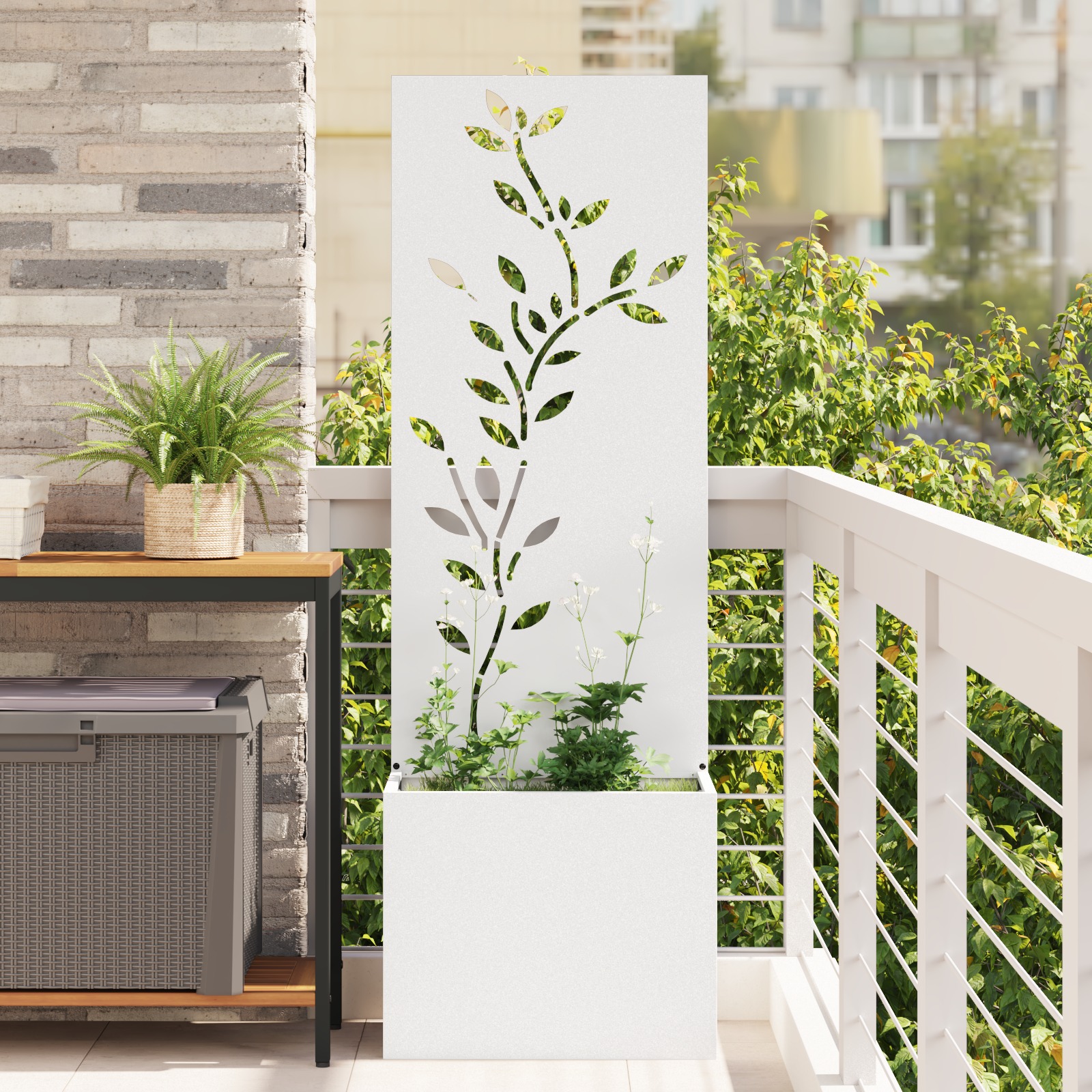 Blumentopf mit dekorativem Paneel Weiß 50 x 140 cm