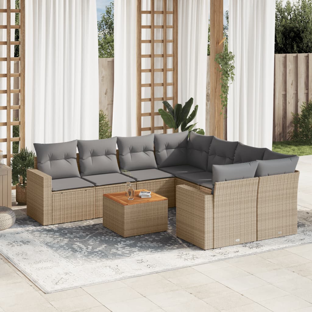 9-tlg. Garten-Sofagarnitur mit Kissen Beige Poly Rattan 9-tlg. Garten-Sofagarnitur mit Kissen Beige Poly Rattan