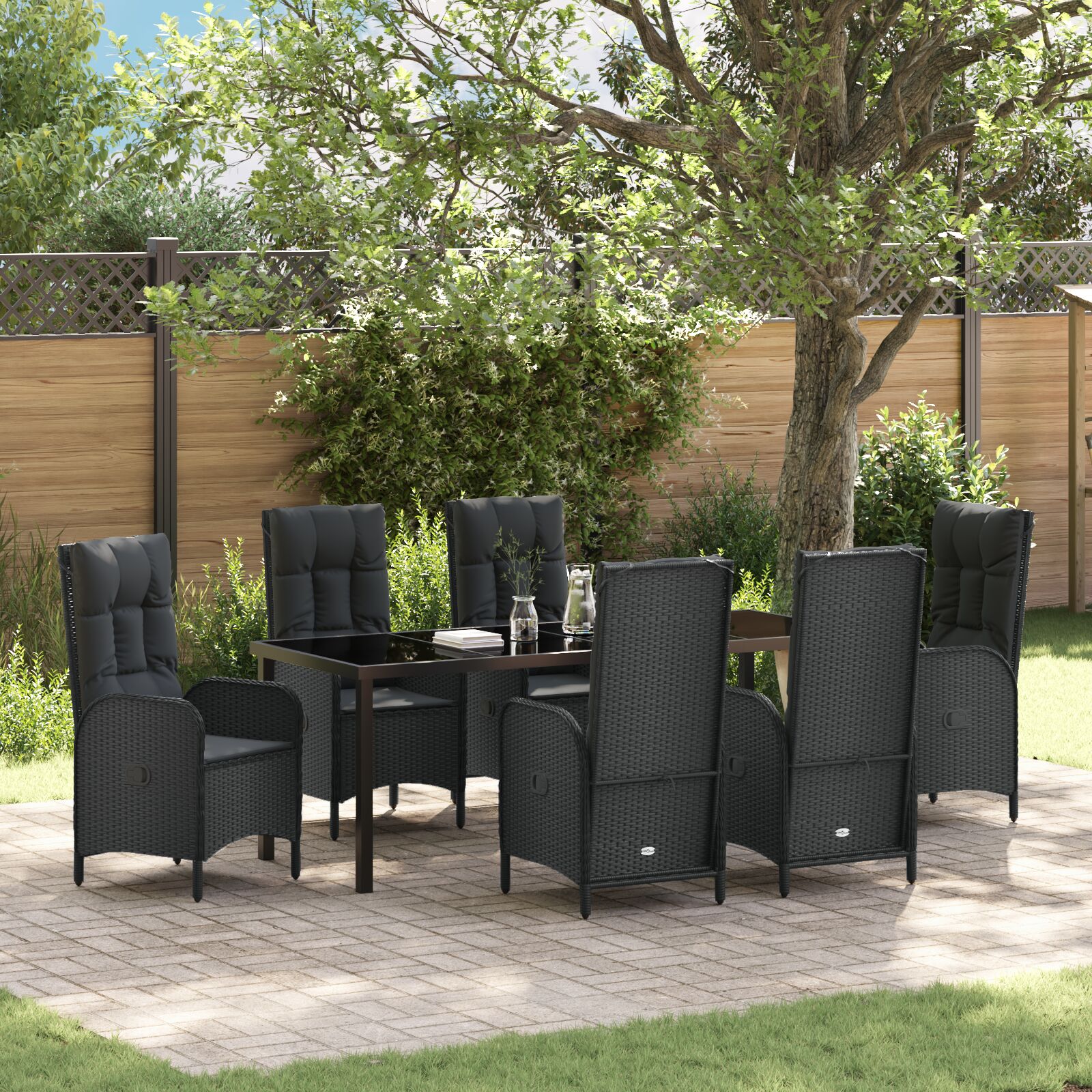 7-teiliges Garten-Esszimmer-Set Schwarz Poly-Rattan 7-teiliges Garten-Esszimmer-Set Schwarz Poly-Rattan
