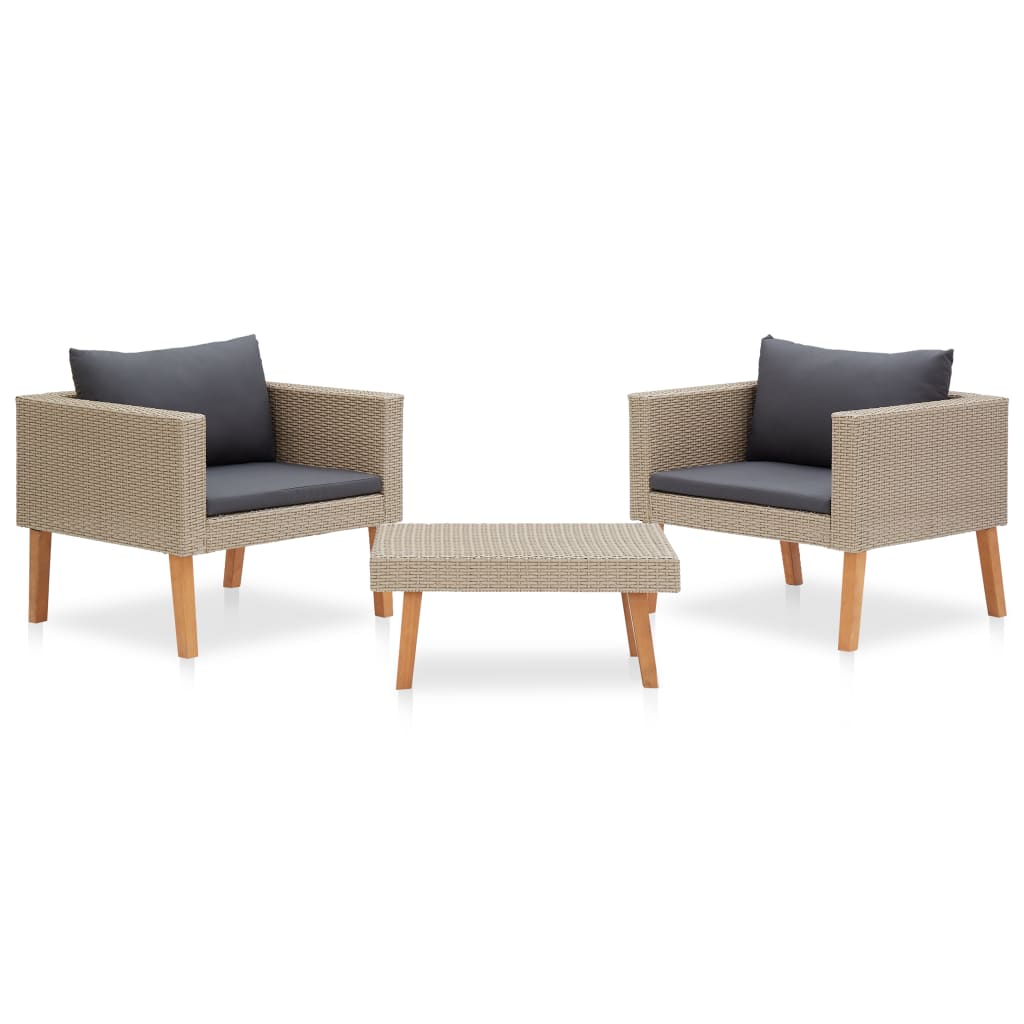 3-tlg. Garten-Lounge-Set mit Auflagen Poly Rattan Beige 3-tlg. Garten-Lounge-Set mit Auflagen Poly Rattan Beige