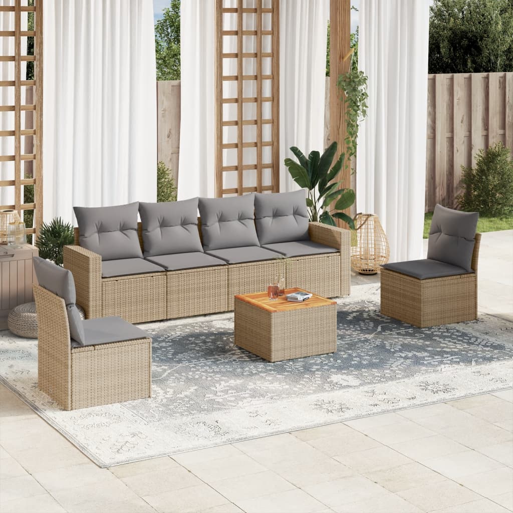 7-tlg. Garten-Sofagarnitur mit Kissen Beige Poly Rattan 7-tlg. Garten-Sofagarnitur mit Kissen Beige Poly Rattan