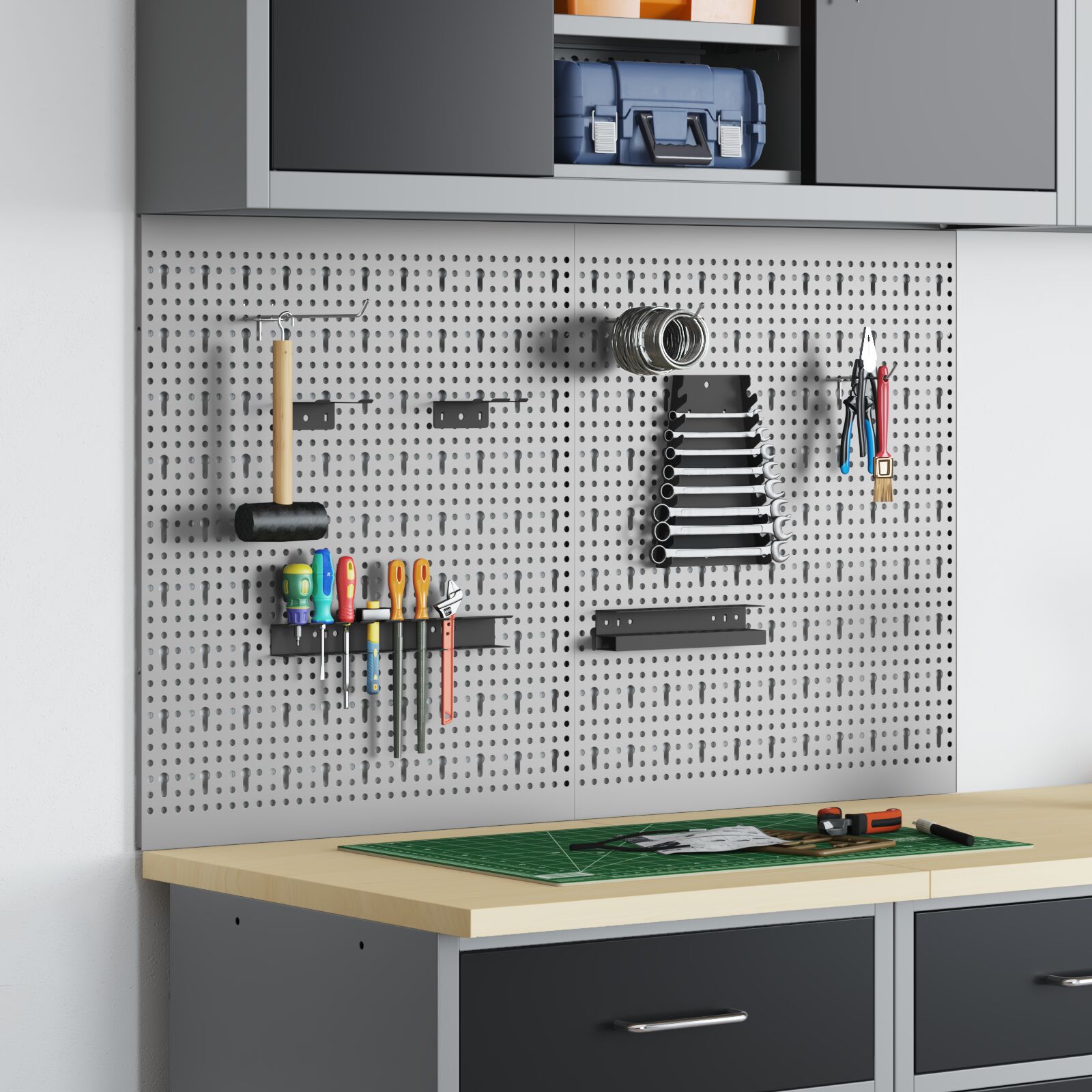 vidaXL Pegboards 2er Set mit 8 Zubehörteilen in Grau 50x60 cm aus Stahl vidaXL Pegboards 2er Set mit 8 Zubehörteilen in Grau 50x60 cm aus Stahl
