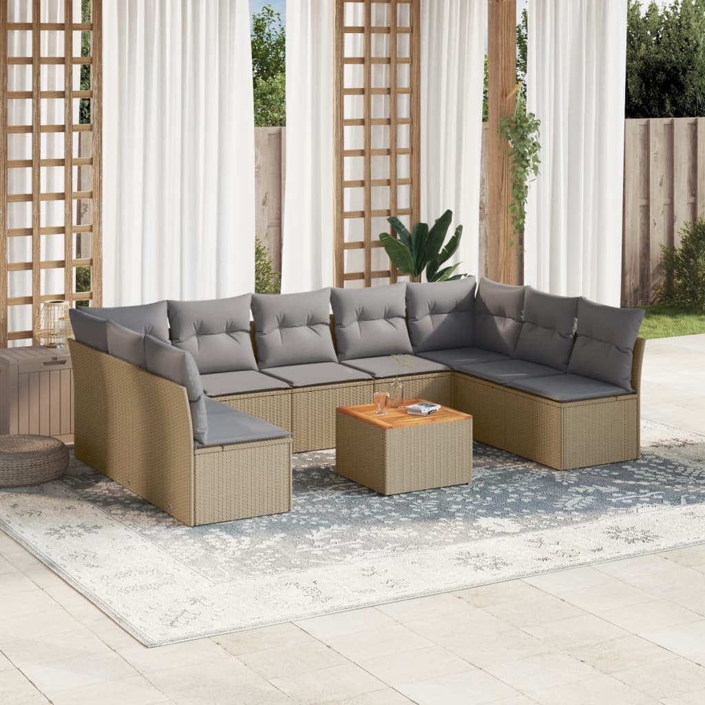 10-tlg. Garten-Sofagarnitur mit Kissen Beige Poly Rattan 10-tlg. Garten-Sofagarnitur mit Kissen Beige Poly Rattan