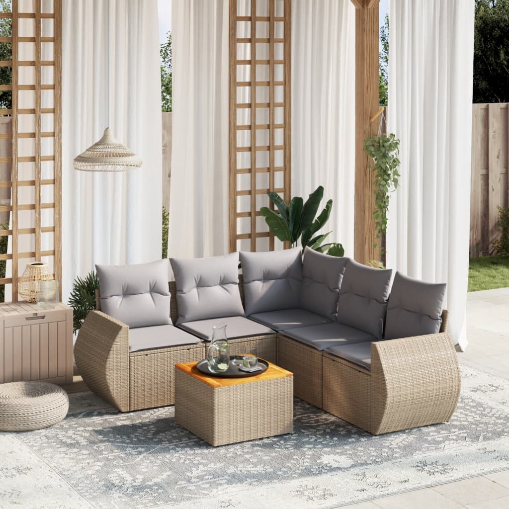 6-tlg. Garten-Sofagarnitur mit Kissen Beige Poly Rattan 6-tlg. Garten-Sofagarnitur mit Kissen Beige Poly Rattan