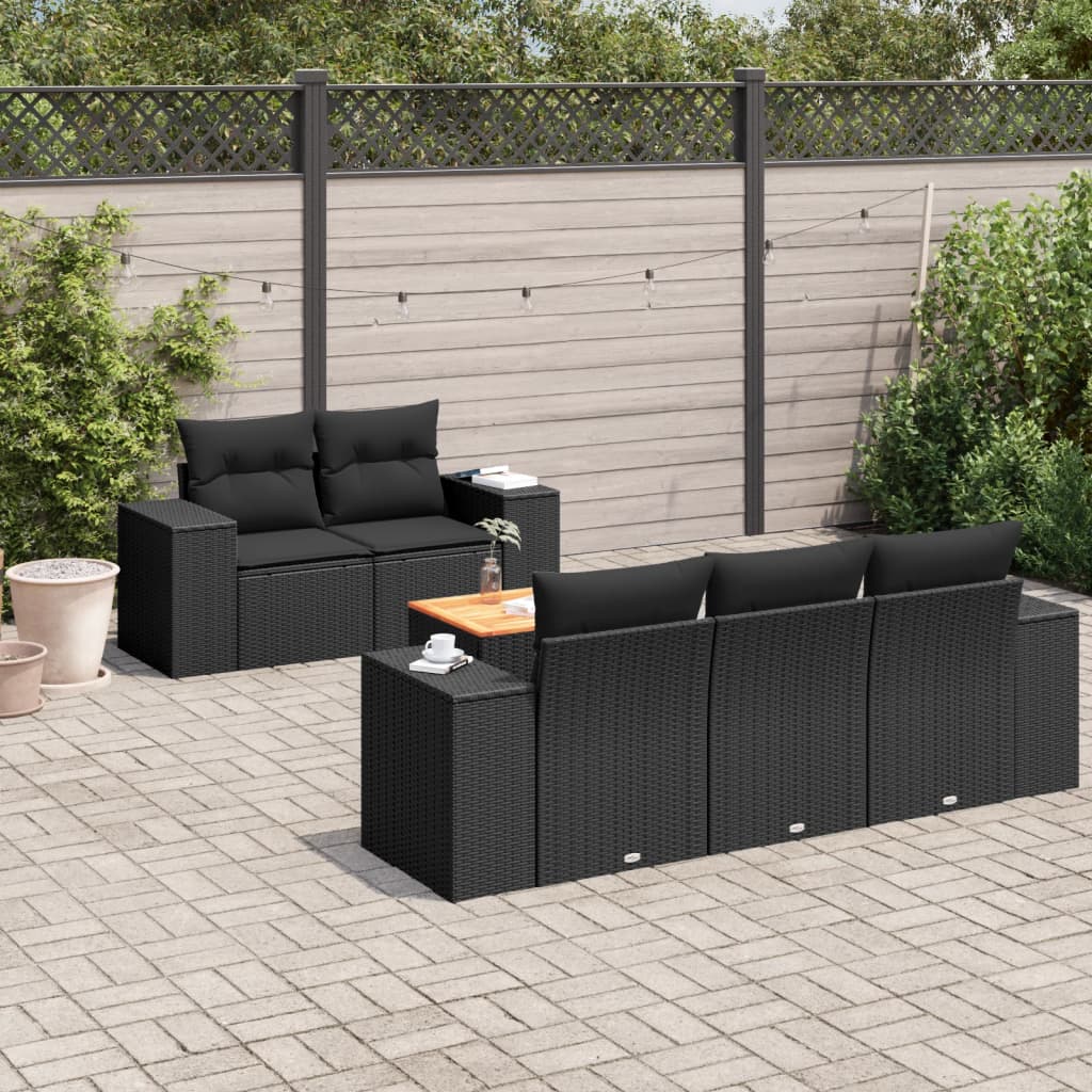 6-tlg. Garten-Sofagarnitur mit Kissen Schwarz Poly Rattan 6-tlg. Garten-Sofagarnitur mit Kissen Schwarz Poly Rattan