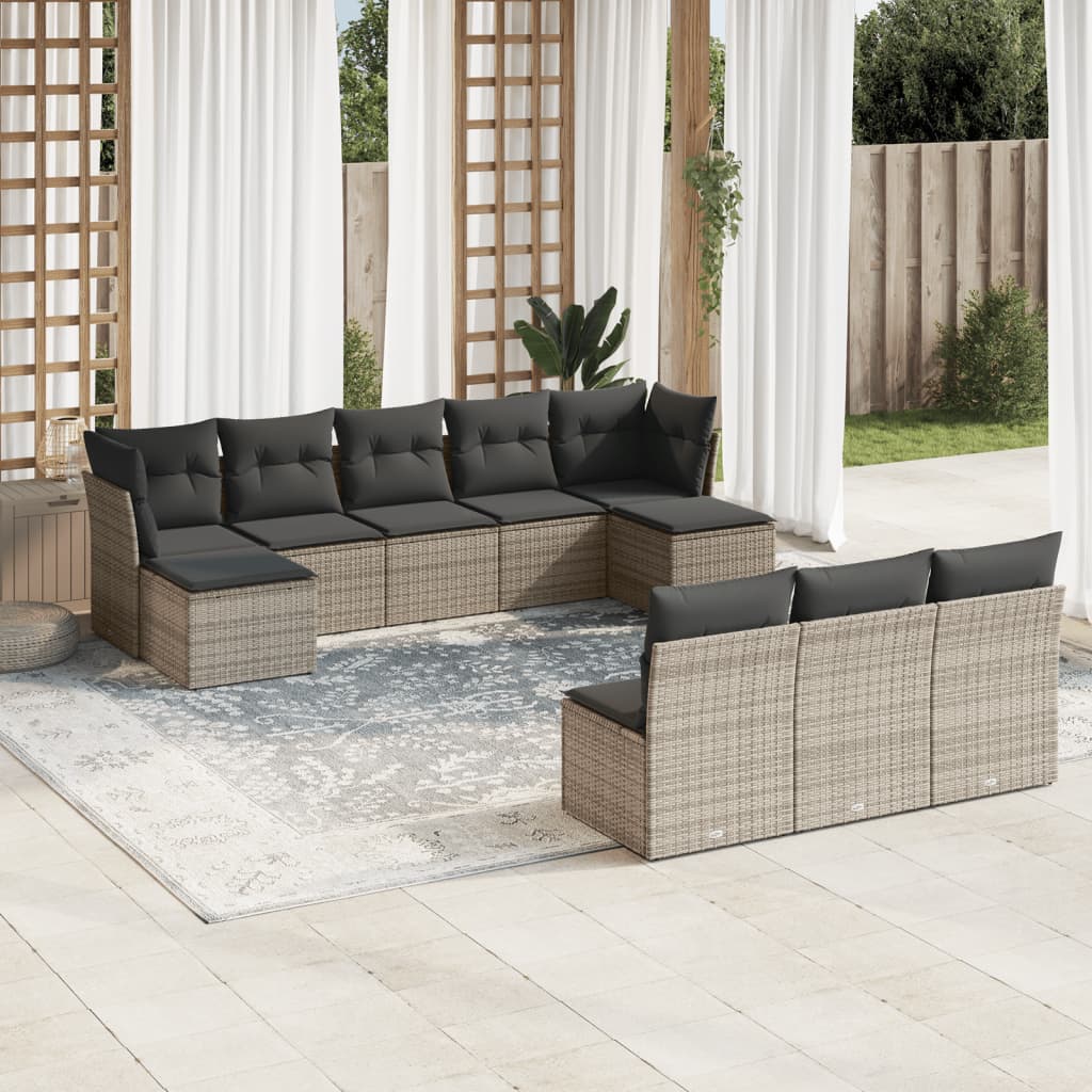 10-tlg. Garten-Sofagarnitur mit Kissen Grau Poly Rattan 10-tlg. Garten-Sofagarnitur mit Kissen Grau Poly Rattan