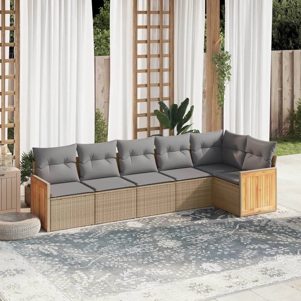 6-tlg. Garten-Sofagarnitur mit Kissen Beige Poly Rattan 6-tlg. Garten-Sofagarnitur mit Kissen Beige Poly Rattan
