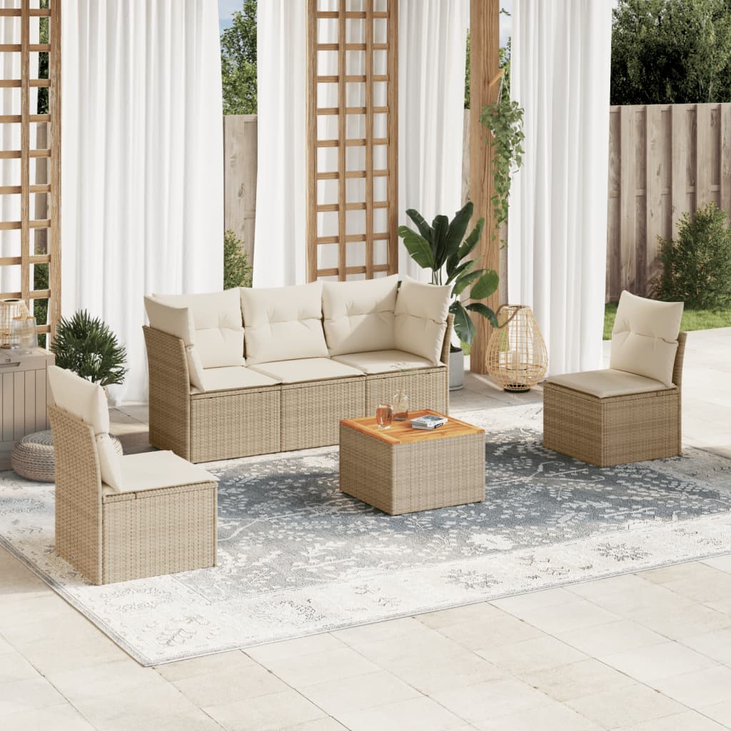 6-tlg. Garten-Sofagarnitur mit Kissen Beige Poly Rattan 6-tlg. Garten-Sofagarnitur mit Kissen Beige Poly Rattan