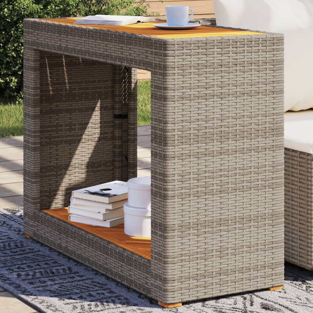 Garten-Beistelltisch mit Holzplatte Grau Poly Rattan Garten-Beistelltisch mit Holzplatte Grau Poly Rattan