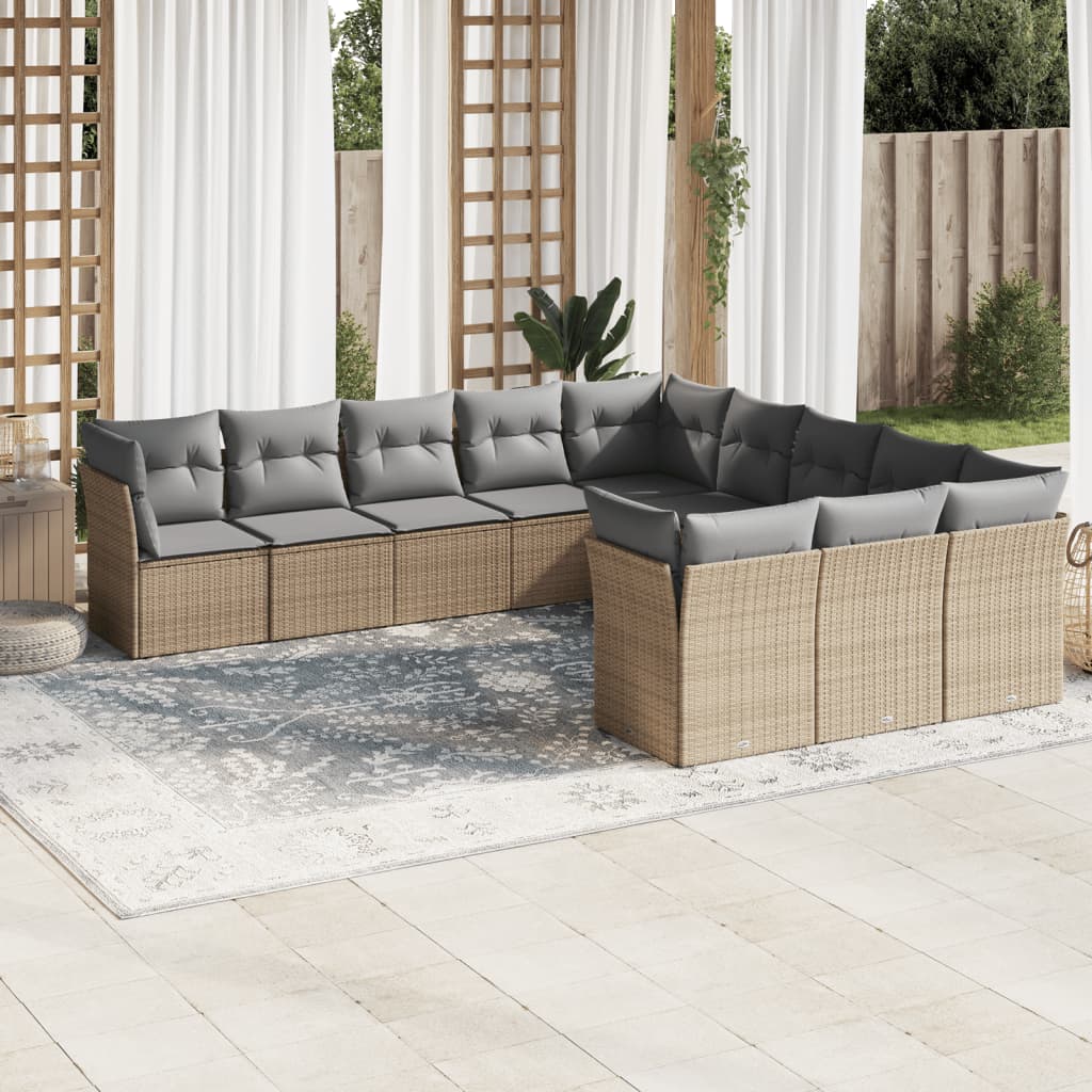 11-tlg. Garten-Sofagarnitur mit Kissen Beige Poly Rattan 11-tlg. Garten-Sofagarnitur mit Kissen Beige Poly Rattan