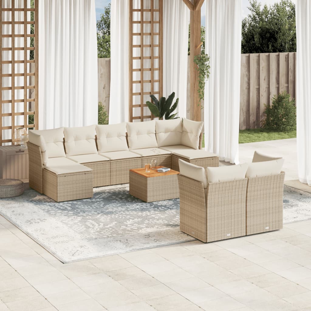 10-tlg. Garten-Sofagarnitur mit Kissen Beige Poly Rattan 10-tlg. Garten-Sofagarnitur mit Kissen Beige Poly Rattan