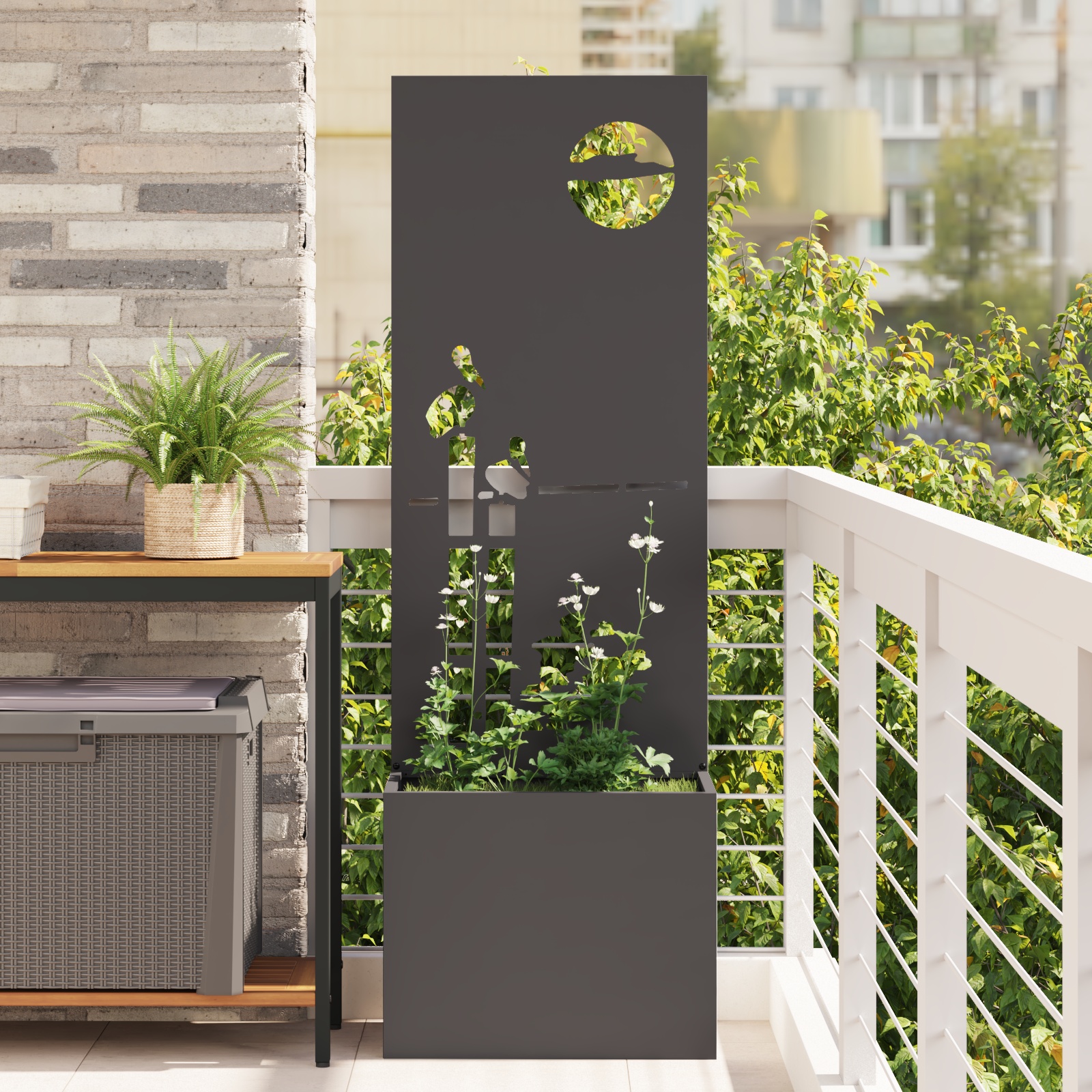 Blumentopf mit dekorativem Paneel Schwarz 50 x 140 cm Blumentopf mit dekorativem Paneel Schwarz 50 x 140 cm
