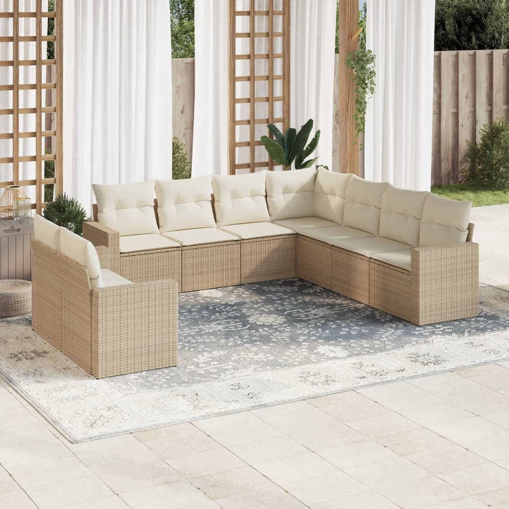 9-tlg. Garten-Sofagarnitur mit Kissen Beige Poly Rattan 9-tlg. Garten-Sofagarnitur mit Kissen Beige Poly Rattan