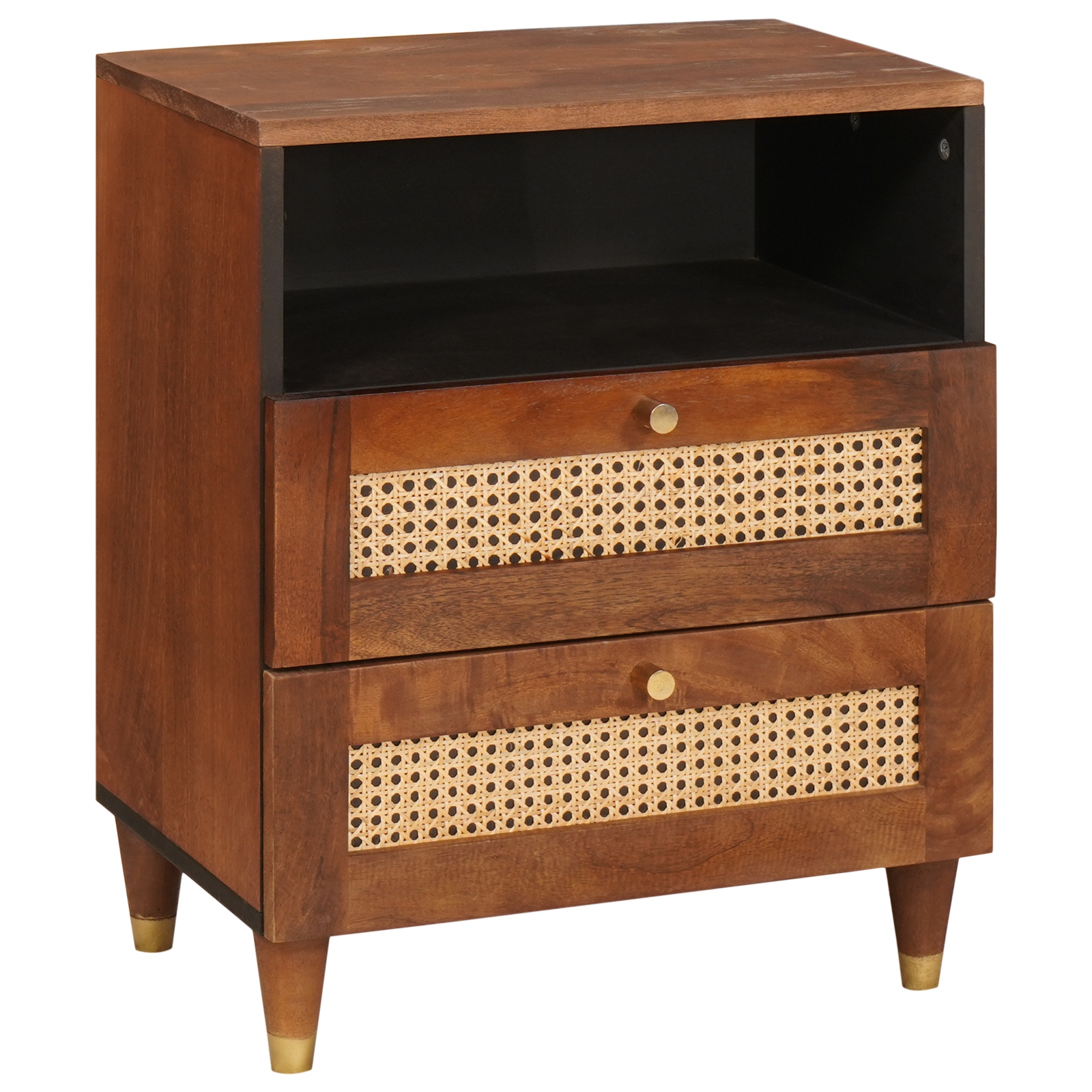 Nachttische Braun Rattan und massives Mangoholz Nachttische Braun Rattan und massives Mangoholz