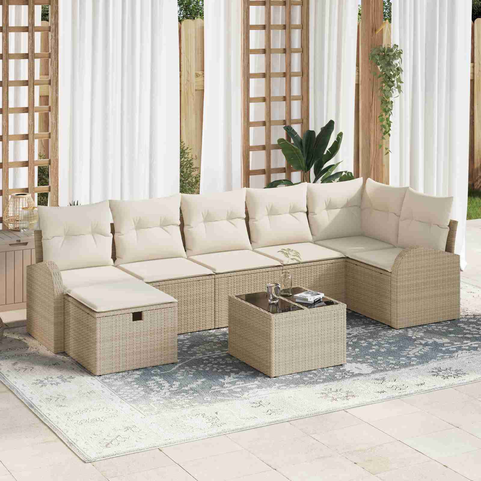 8-teiliges Garten-Sofa-Set mit Kissen Beige Poly-Rattan 8-teiliges Garten-Sofa-Set mit Kissen Beige Poly-Rattan