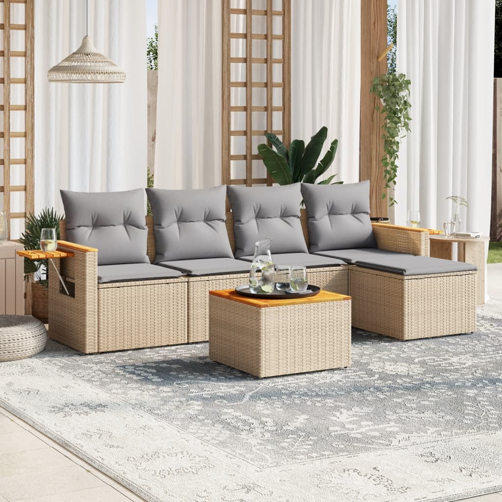 6-tlg. Garten-Sofagarnitur mit Kissen Beige Poly Rattan 6-tlg. Garten-Sofagarnitur mit Kissen Beige Poly Rattan