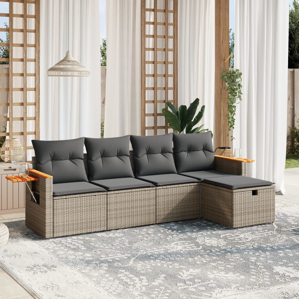 5-tlg. Garten-Sofagarnitur mit Kissen Grau Poly Rattan 5-tlg. Garten-Sofagarnitur mit Kissen Grau Poly Rattan