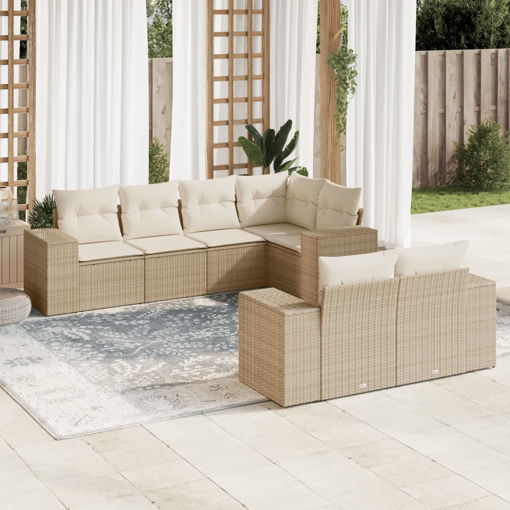 7-tlg. Garten-Sofagarnitur mit Kissen Beige Poly Rattan 7-tlg. Garten-Sofagarnitur mit Kissen Beige Poly Rattan