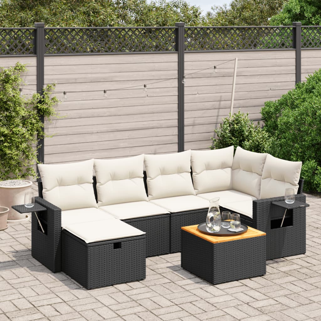 7-tlg. Garten-Sofagarnitur mit Kissen Schwarz Poly Rattan 7-tlg. Garten-Sofagarnitur mit Kissen Schwarz Poly Rattan