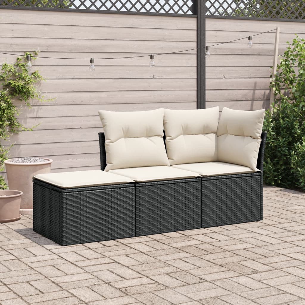 3-tlg. Garten-Sofagarnitur mit Kissen Schwarz Poly Rattan 3-tlg. Garten-Sofagarnitur mit Kissen Schwarz Poly Rattan